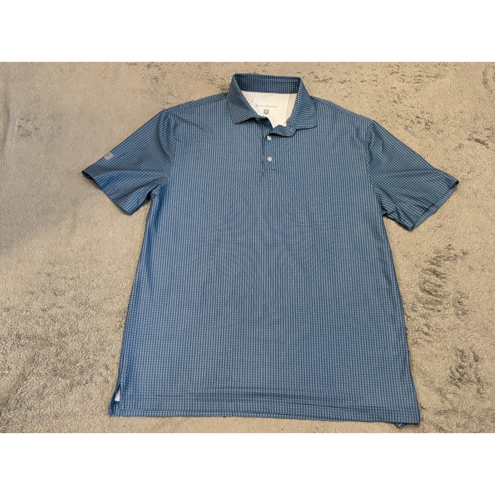 Hickey Freeman Polo Shirt Mens Medium Blue Geometric Short Sleeve Golf Outdoor
